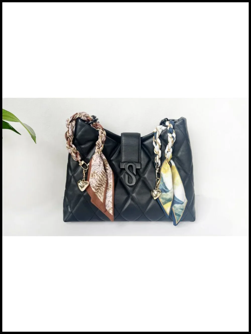 Scarf Purse Chain Bag Charms Handbag Tote with Heart Pendant Bow Chain Keychain